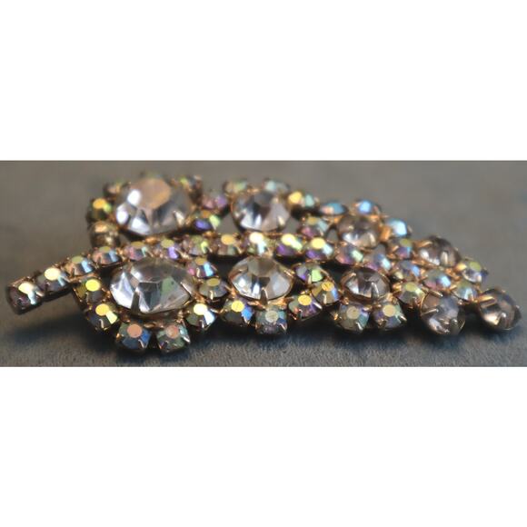 Juliana Style Large Rhinestone Leaf Brooch AB Stones - Picture 3 of 4